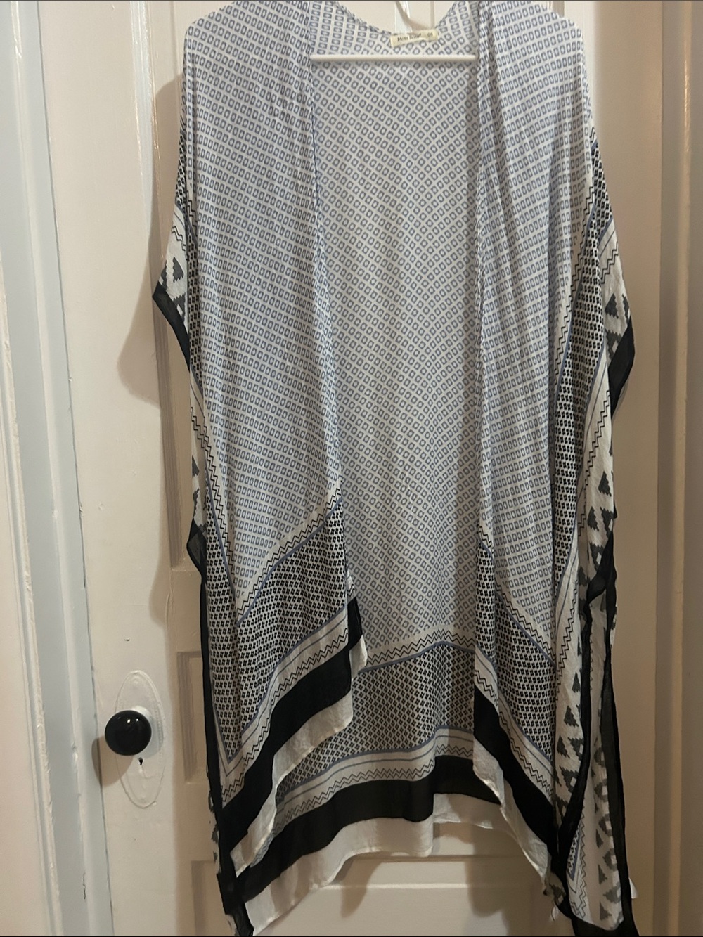 Black & White Geometric Swim Coverup Kimono
